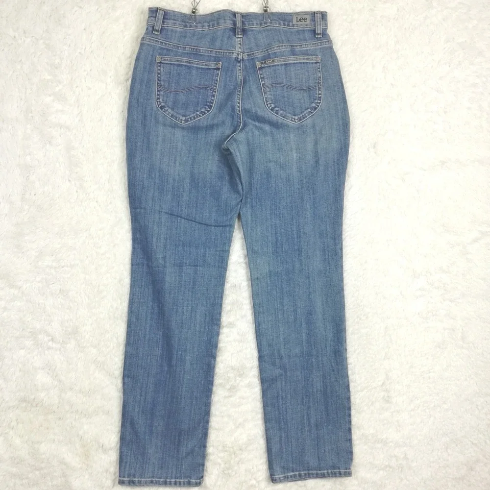 Lee Womens Jeans Straight Leg Relaxed Fit Blue‎ Denim Mid Light Wash Long 12L